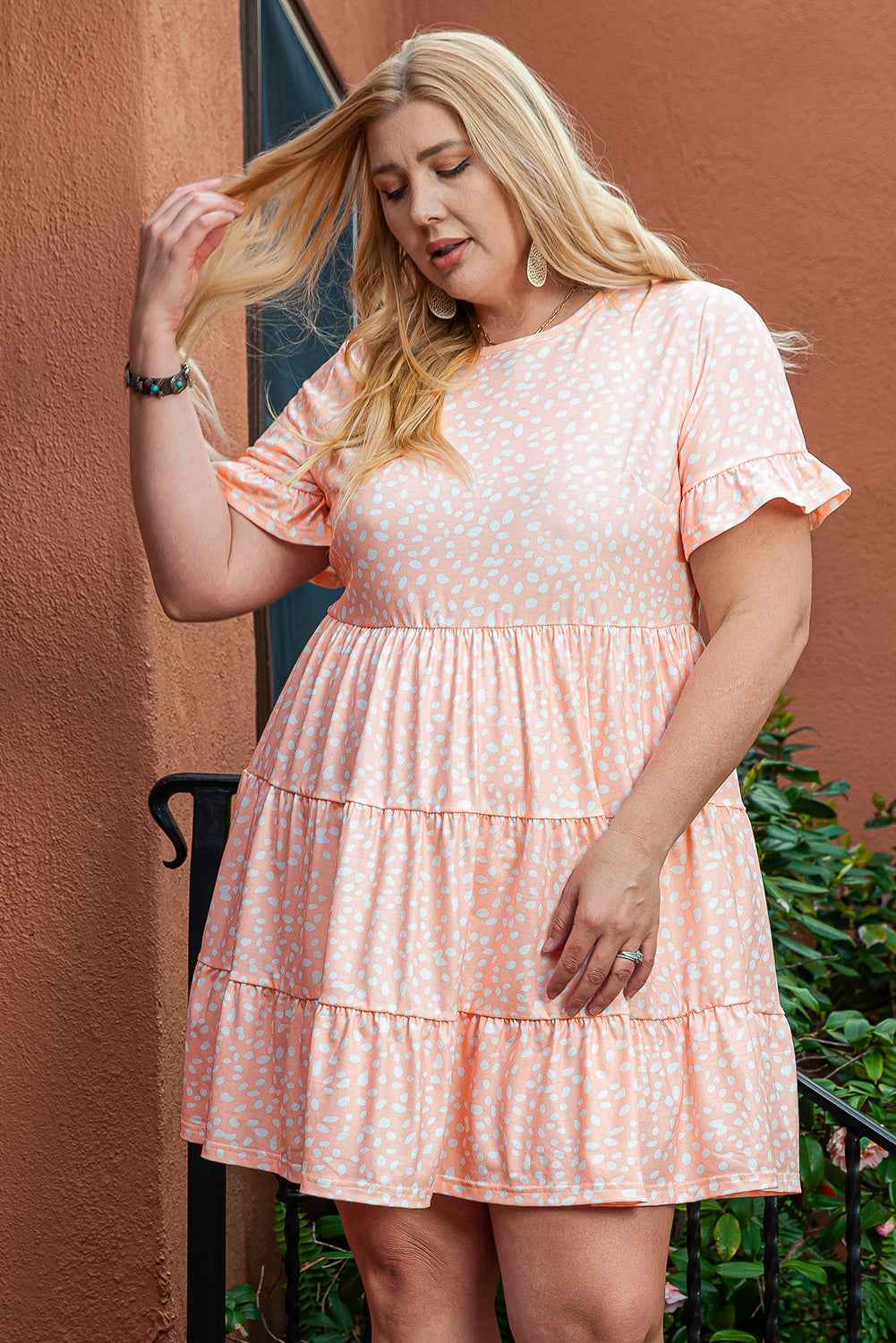 Cheetah Print Tiered Ruffled Plus Size Dress | Pink