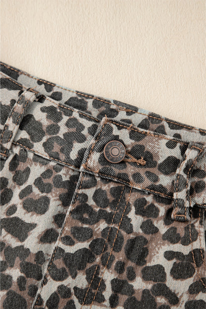 Leopard Denim Mini Skirt | Khaki