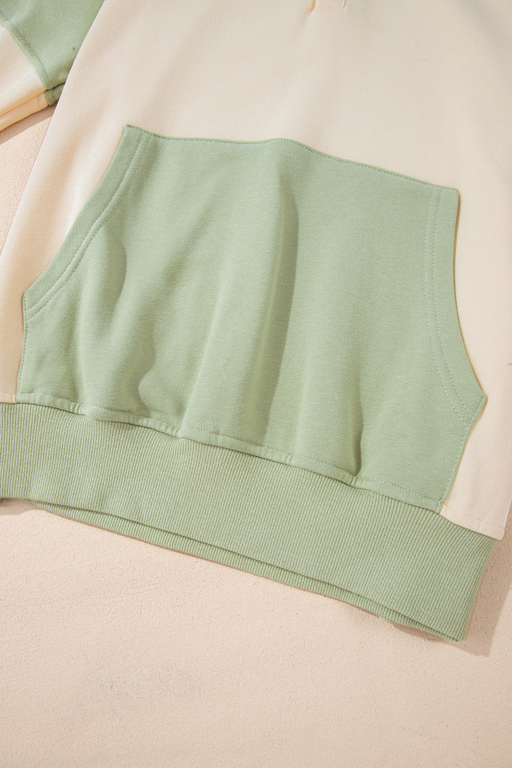 Colourblock Patchwork Buttoned Collar Kangaroo Pocket Sweatshirt | Laurel Green