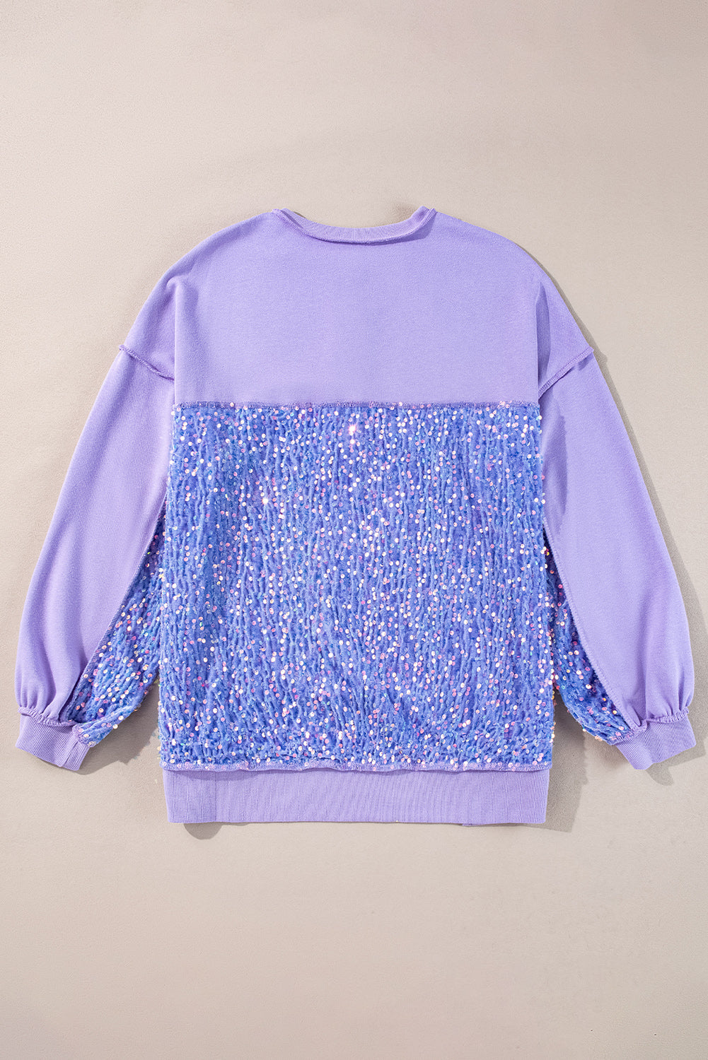 Sequin Patchwork High Low Hem Henley Sweatshirt | Lilac