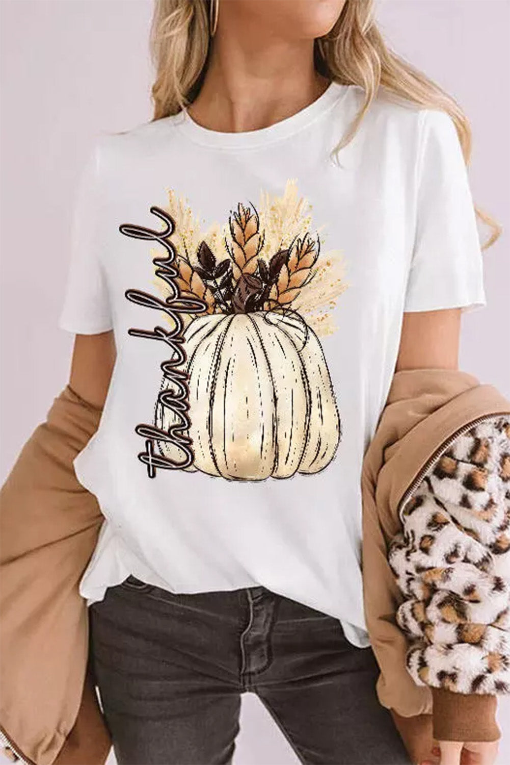 Harvest Pumpkin Graphic Thanksgiving Tee | White