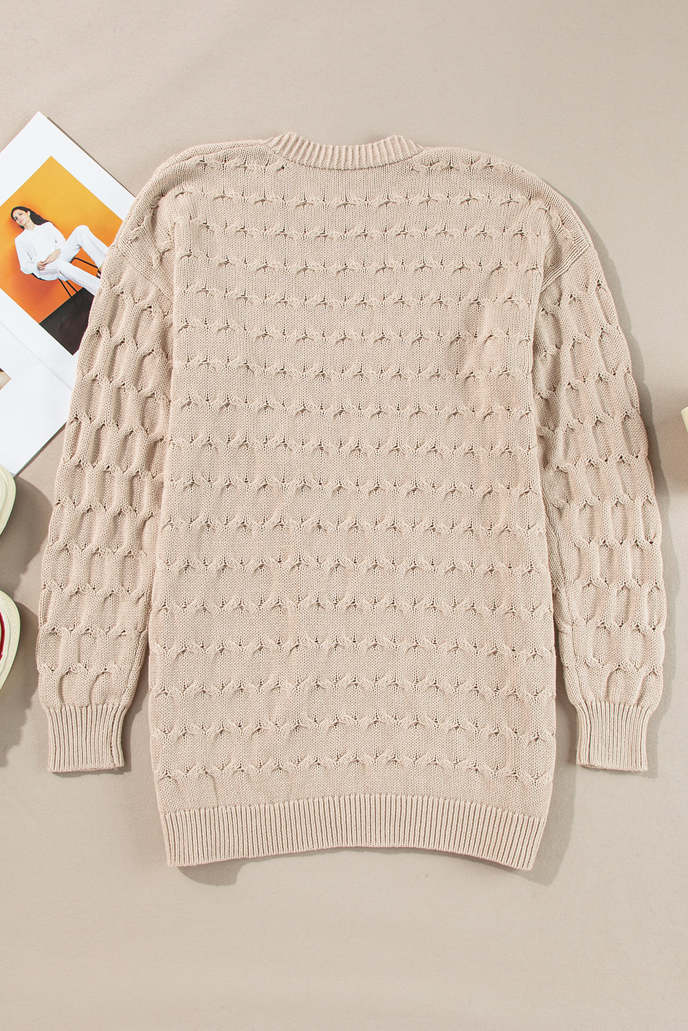 Cable Knit Eyelet Side Pockets Baggy Cardigan | Jet Stream