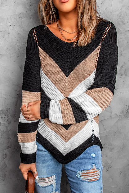 Chevron Colourblock Knit Sweater | Black