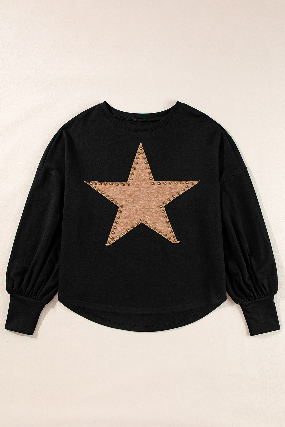 Studded Star Graphic Oversized Long Sleeve Top | Black