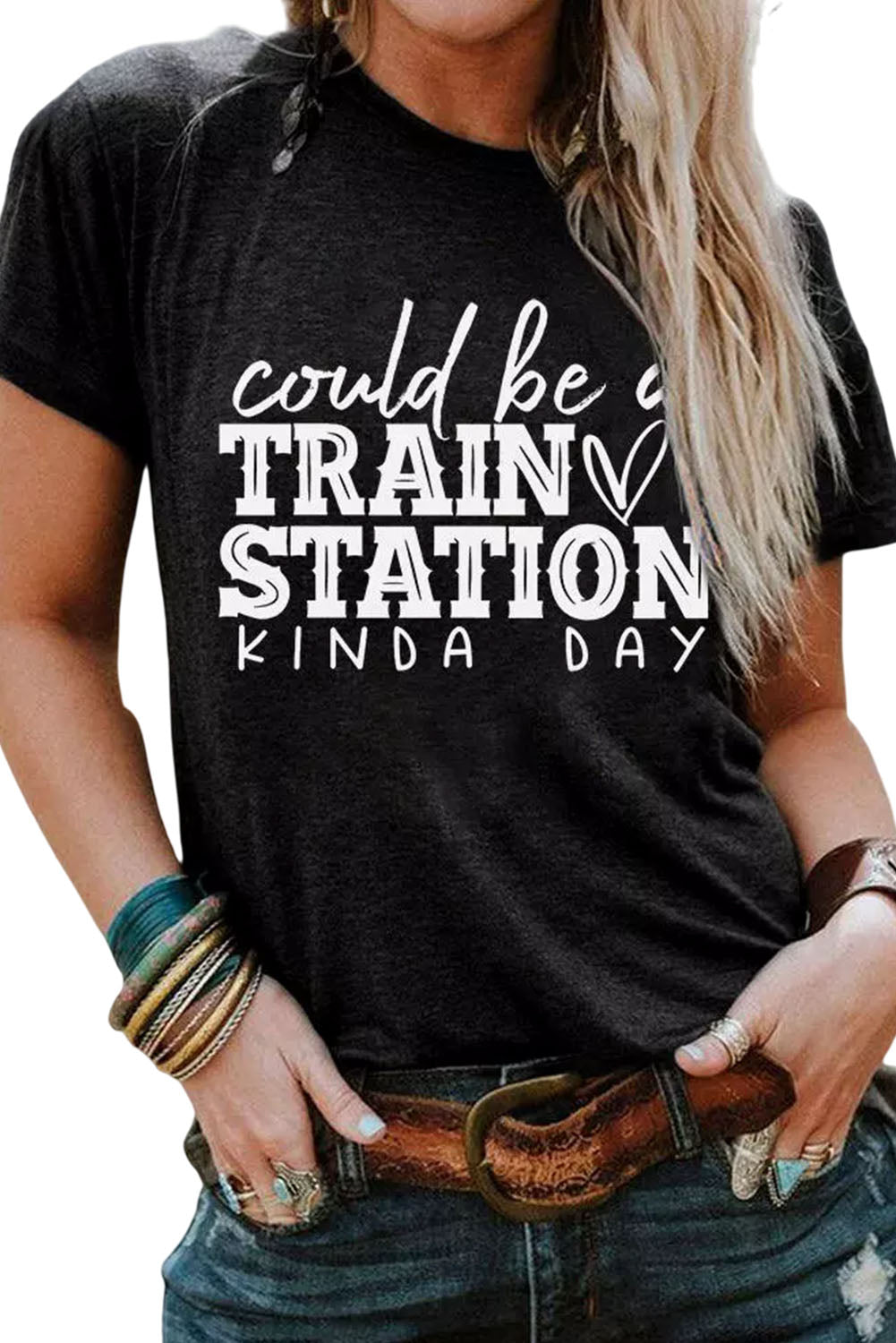 Could Be A Train Station Kinda Day Graphic Tee | Black