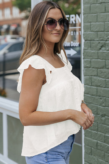 Square Neck Textured Flowy Tank Top | White