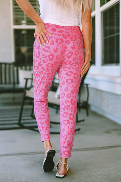 Leopard Print Ankle-Length High Waist Skinny Pants | Pink