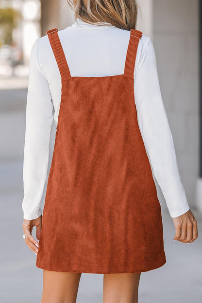 Solid Front Pockets Sleeveless Corduroy Overall Dress | Cinnamon