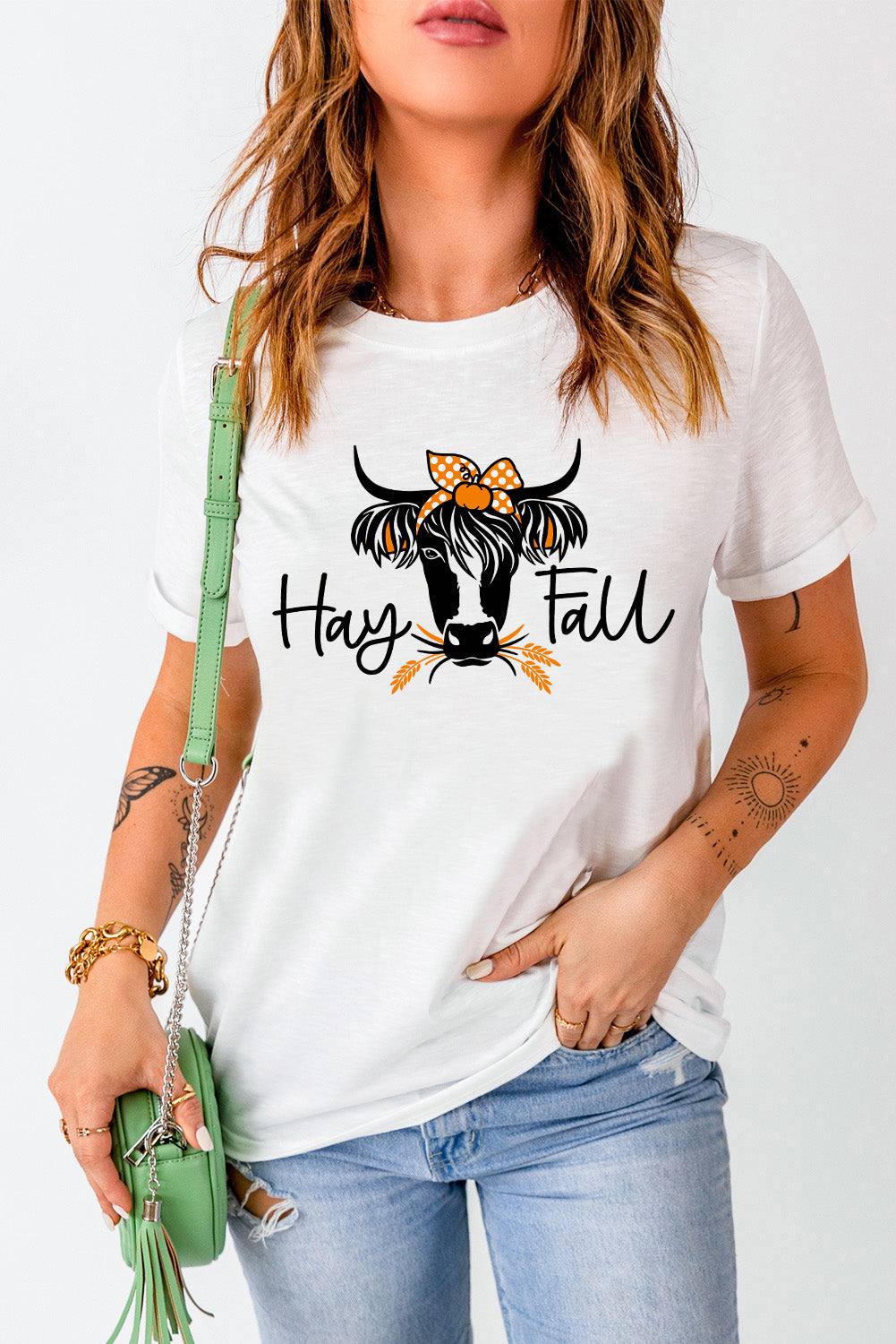 Hay Fall Cow Head Graphic Tee | White