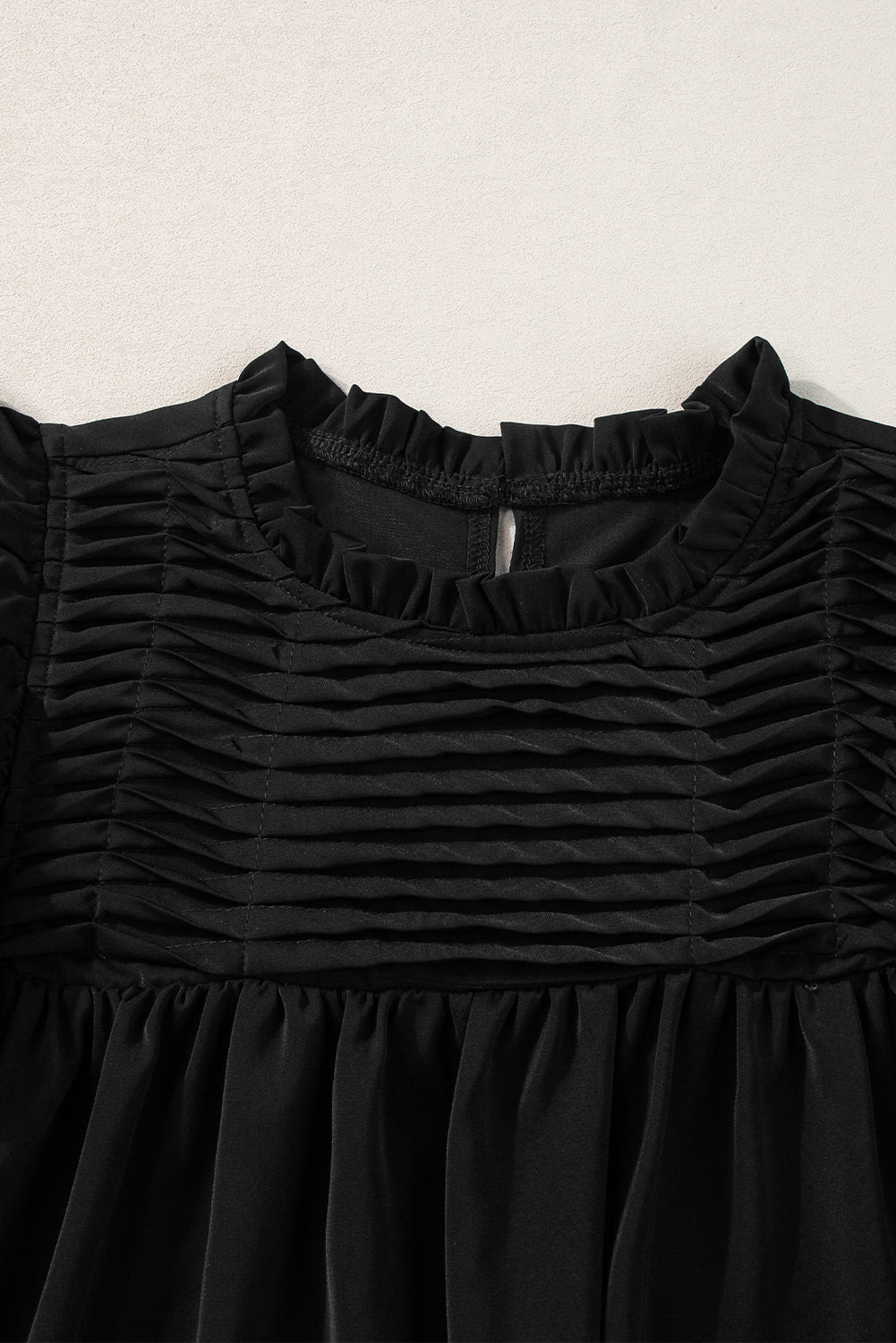 Smocked Ruffle Sleeve Blouse | Black