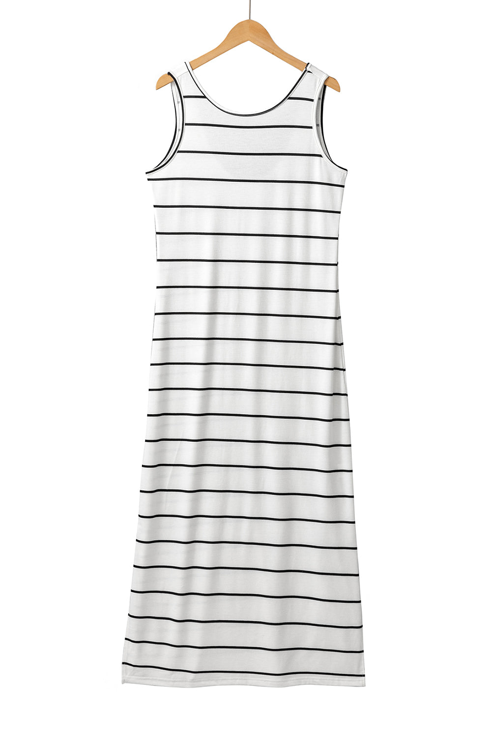 Stripe Print Open Back Sleeveless Maxi Dress With Slits | White