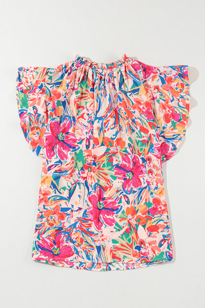 Floral Ruffled Sleeve V Neck Summer Blouse | Multicolour