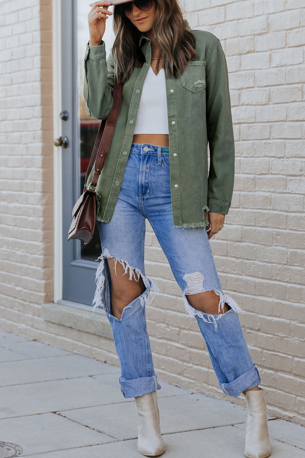 Ripped Denim Jacket | Green