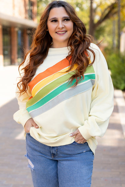 White Rainbow Raglan Sleeve Crew Neck Plus Size Sweatshirt | white