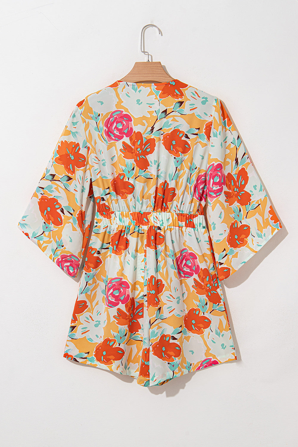 Blooming Floral Print Front Tie Romper | Orange