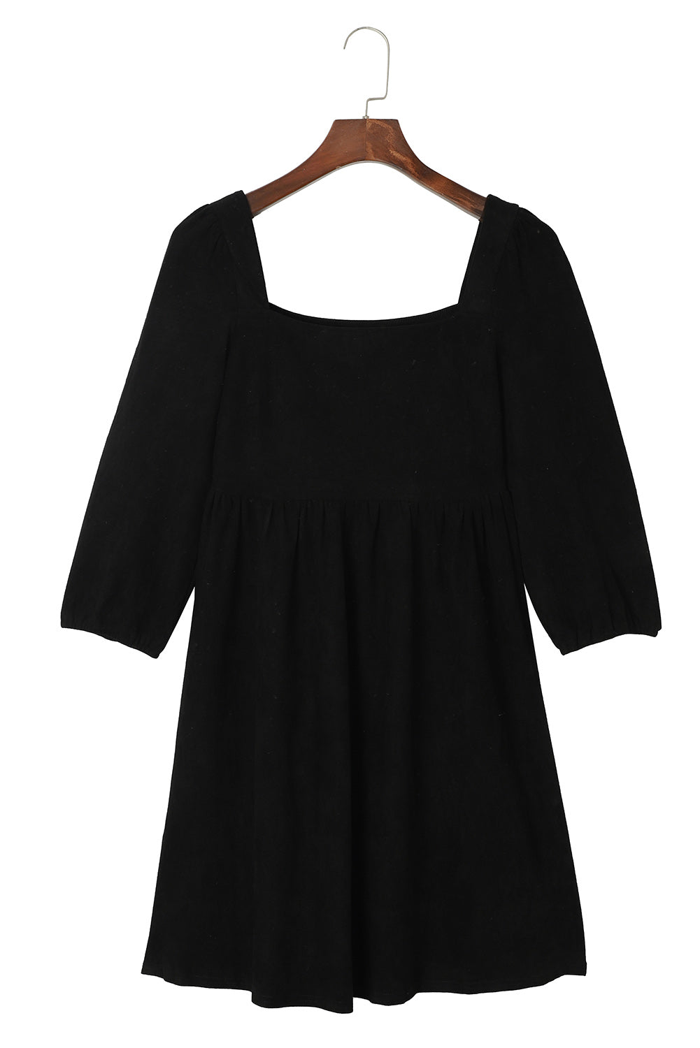 Suede Square Neck Puff Sleeve Dress | Black