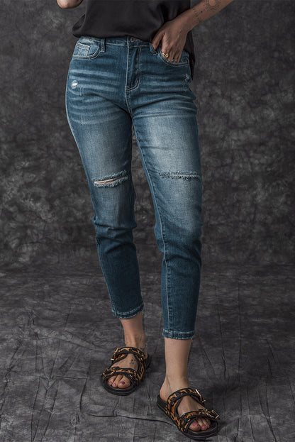 Distressed Ripped Skinny Jeans | Blue