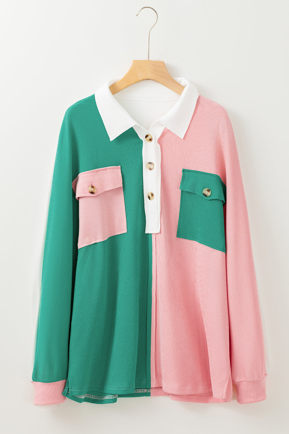 Colourblock Ribbed Collared Oversized Sweatshirt | Pink