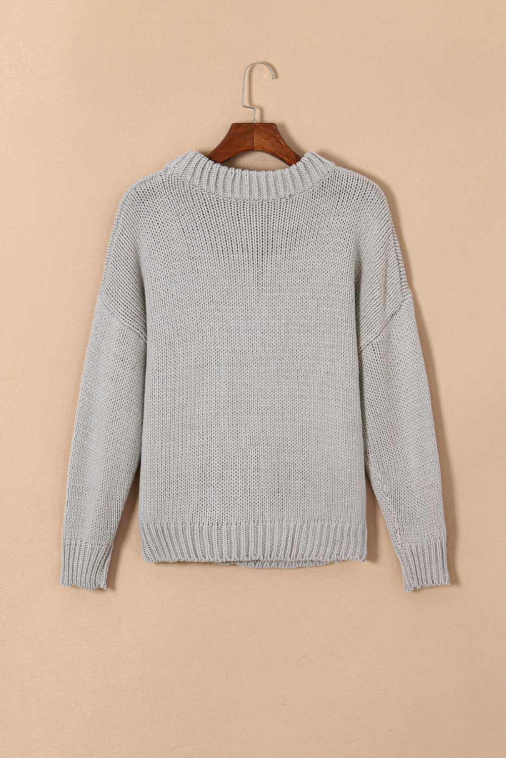 Chunky Knit Turtle Neck Drop Shoulder Sweater | Light Grey