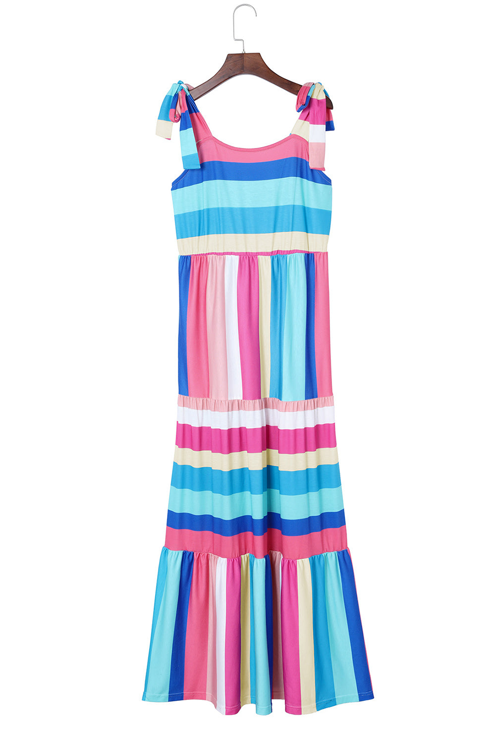 Colour Block Striped Bow Knot Straps Maxi Dress | Multicolour