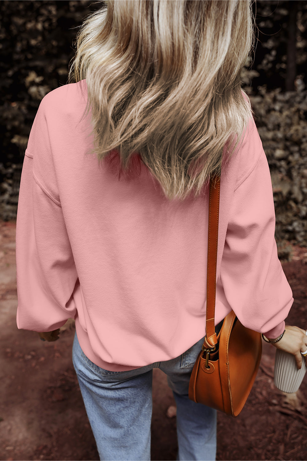 Loose Drop Shoulder Ribbed Sweatshirt | Pink