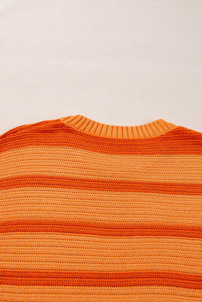 Colourblock Crew Neck Drop Shoulder Loose Sweater | Orange Stripe