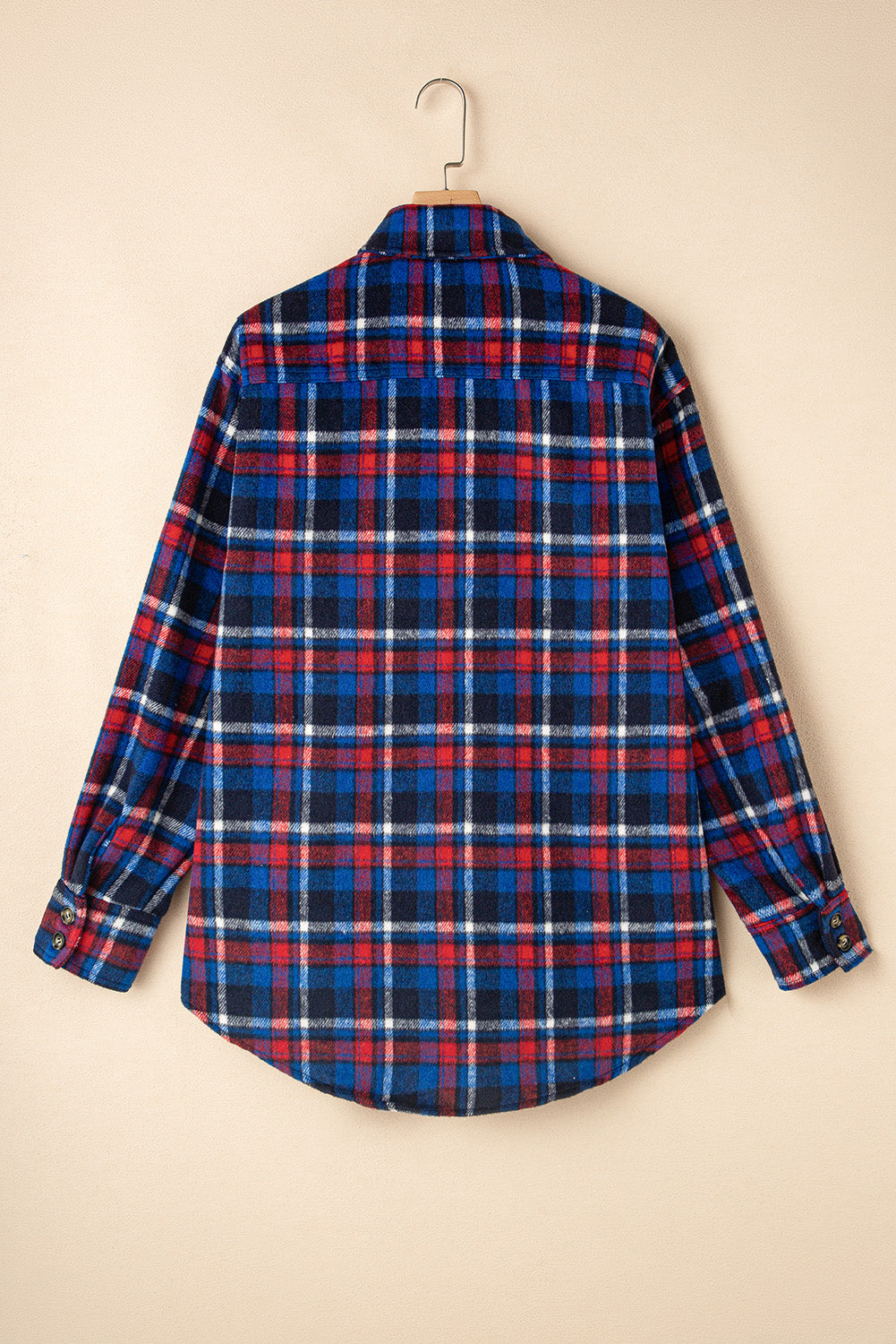 Plaid Flap Pocket Button Up Shacket | Navy Blue