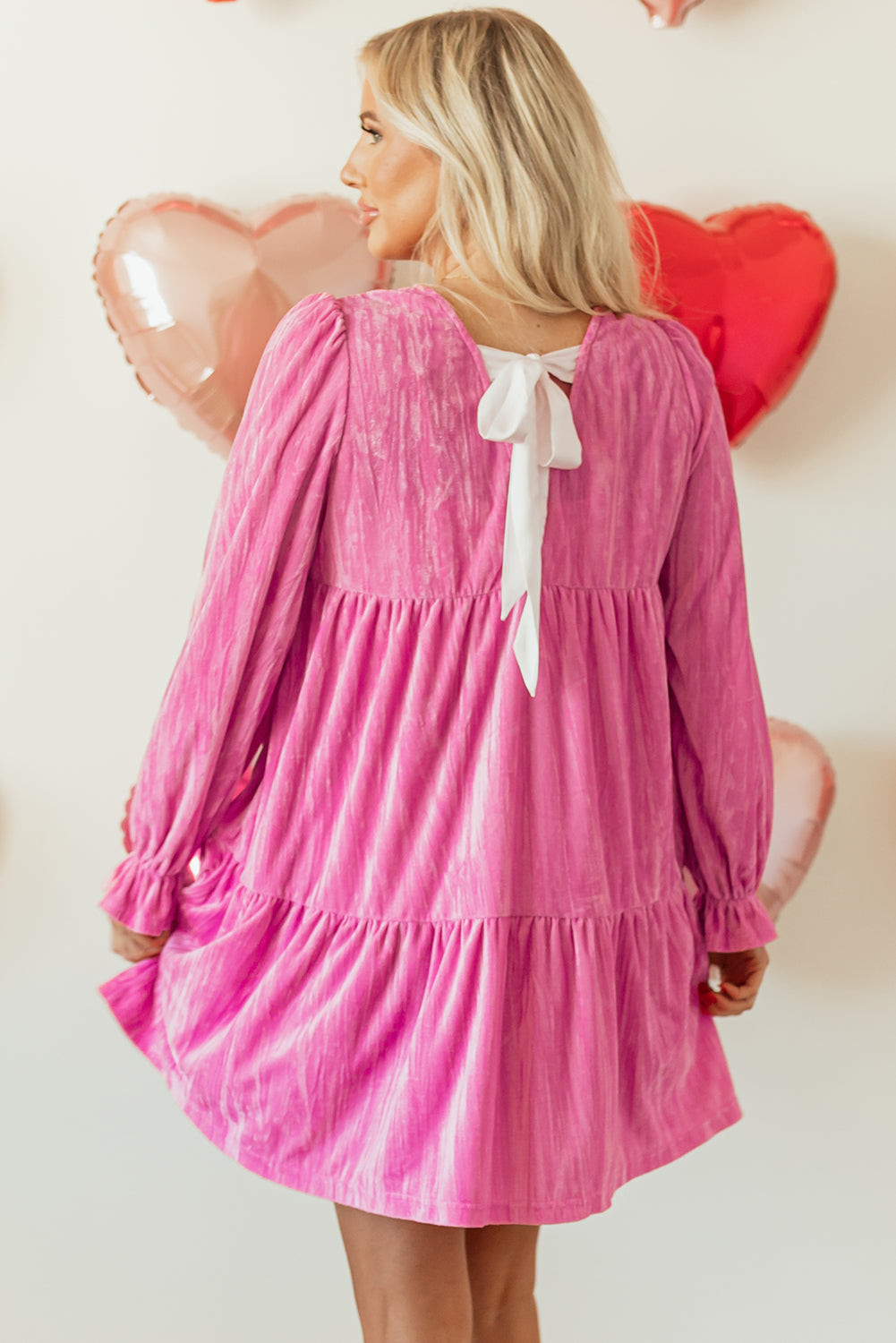 Flounce Sleeve Tiered Ruffled Velvet Mini Dress | Strawberry Pink