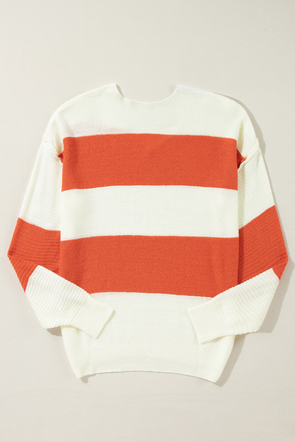 Loose Colour Block Drop Shoulder Bubble Sleeve Sweater | Orange Stripe