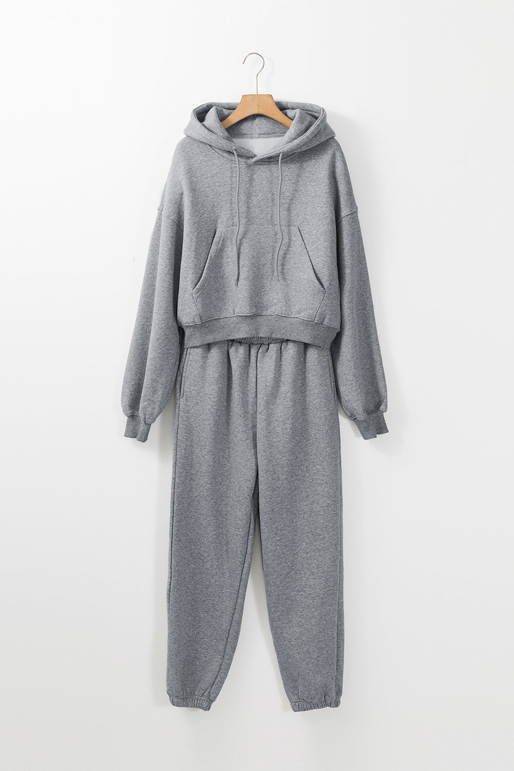 Solid Drop Shoulder Hoodie And Joggers Activewear Set | Gray