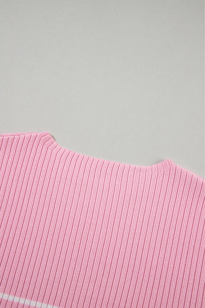 Ribbed Loose Plus T Shirt | Pink Stripe