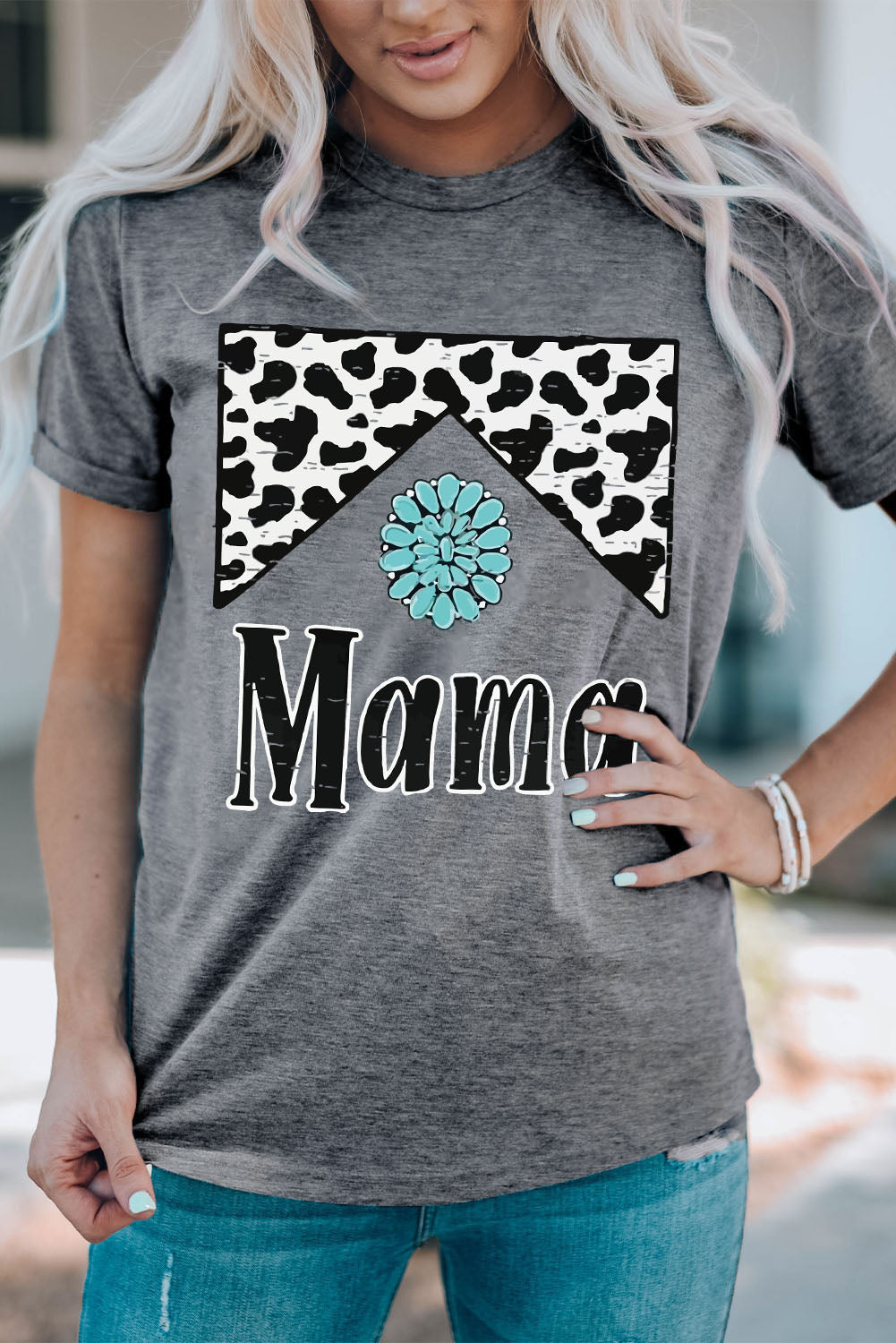 Mama Cowhide Graphic Tee | Gray