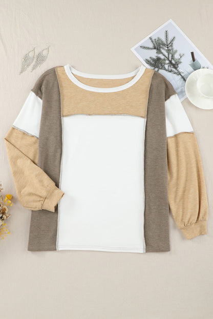 Exposed Seam Colour Block Patchwork Top | Khaki