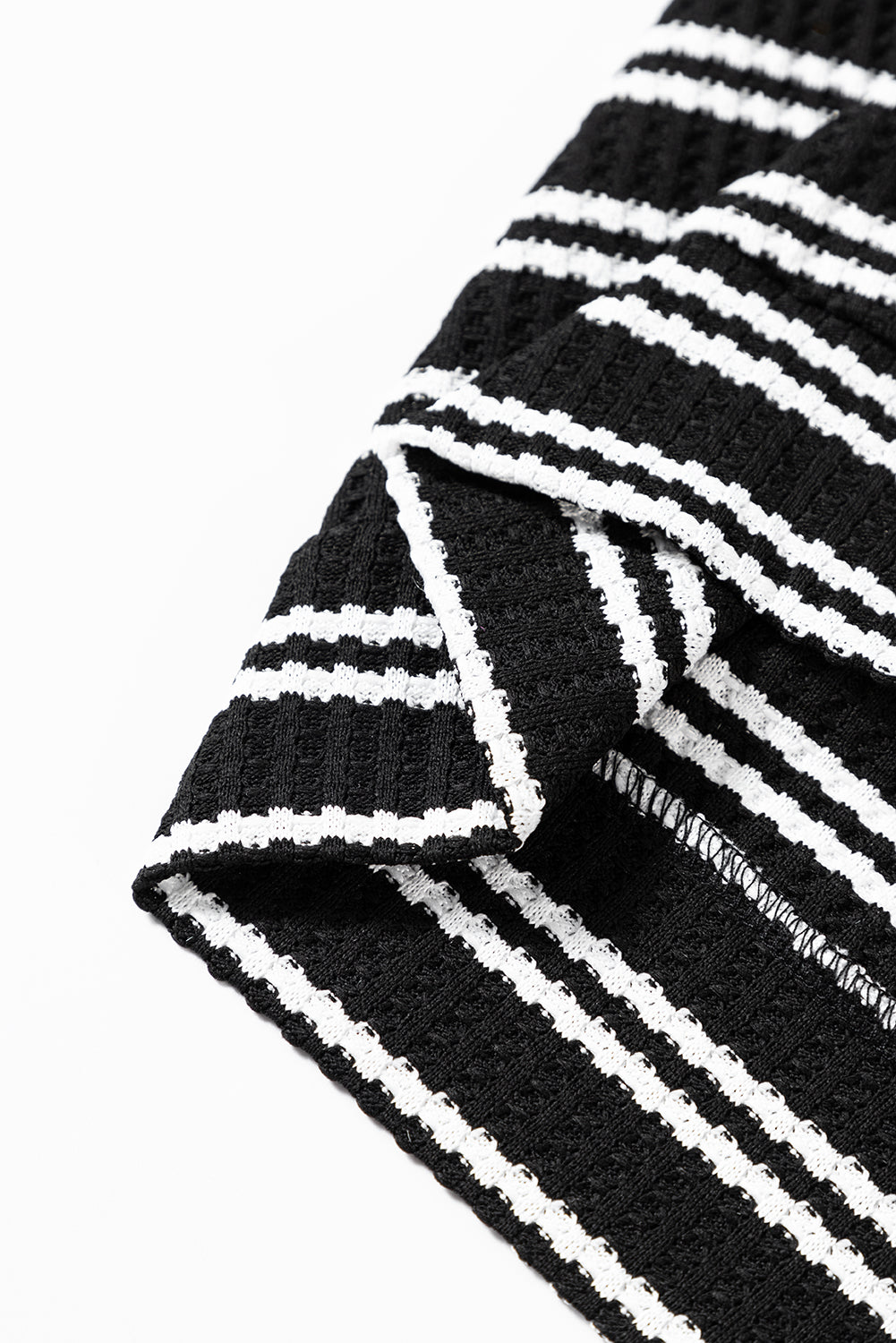 Textured Quarter Zip Collar Long Sleeve Top | Black Stripe