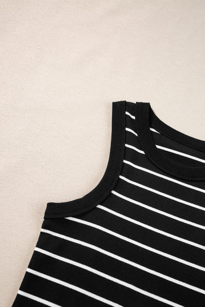 Ribbed Knit Tank Mini Dress | Black Stripe