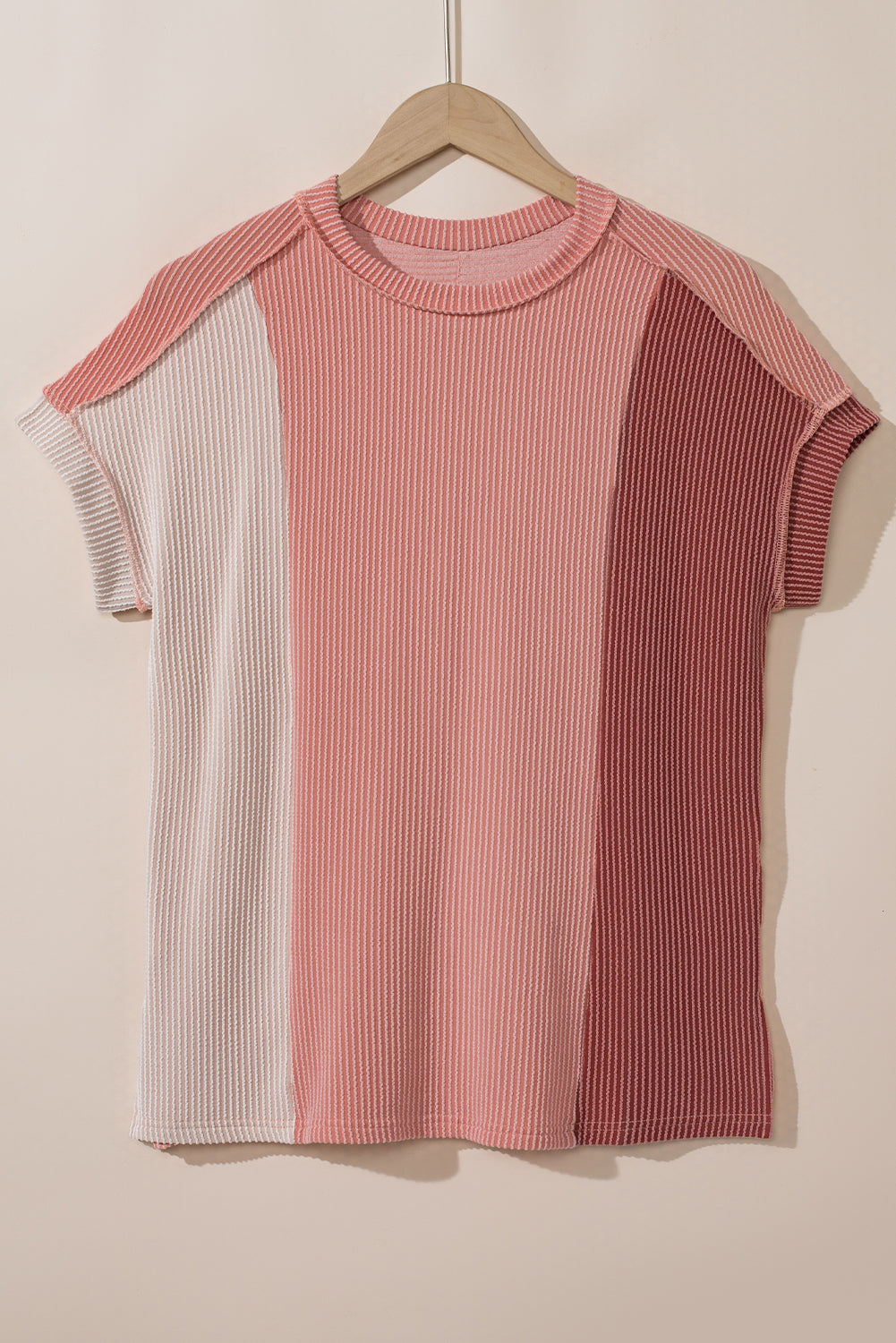 Textured Colourblock Crew Neck T Shirt | Apricot Pink