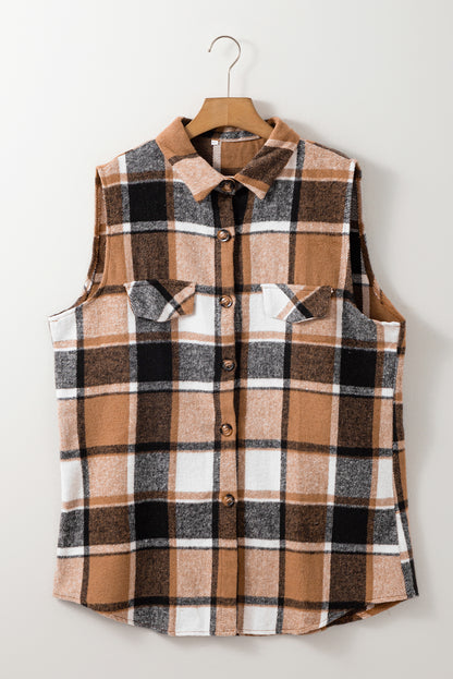 Retro Plaid Button Up Collared Vest | Straw Yellow