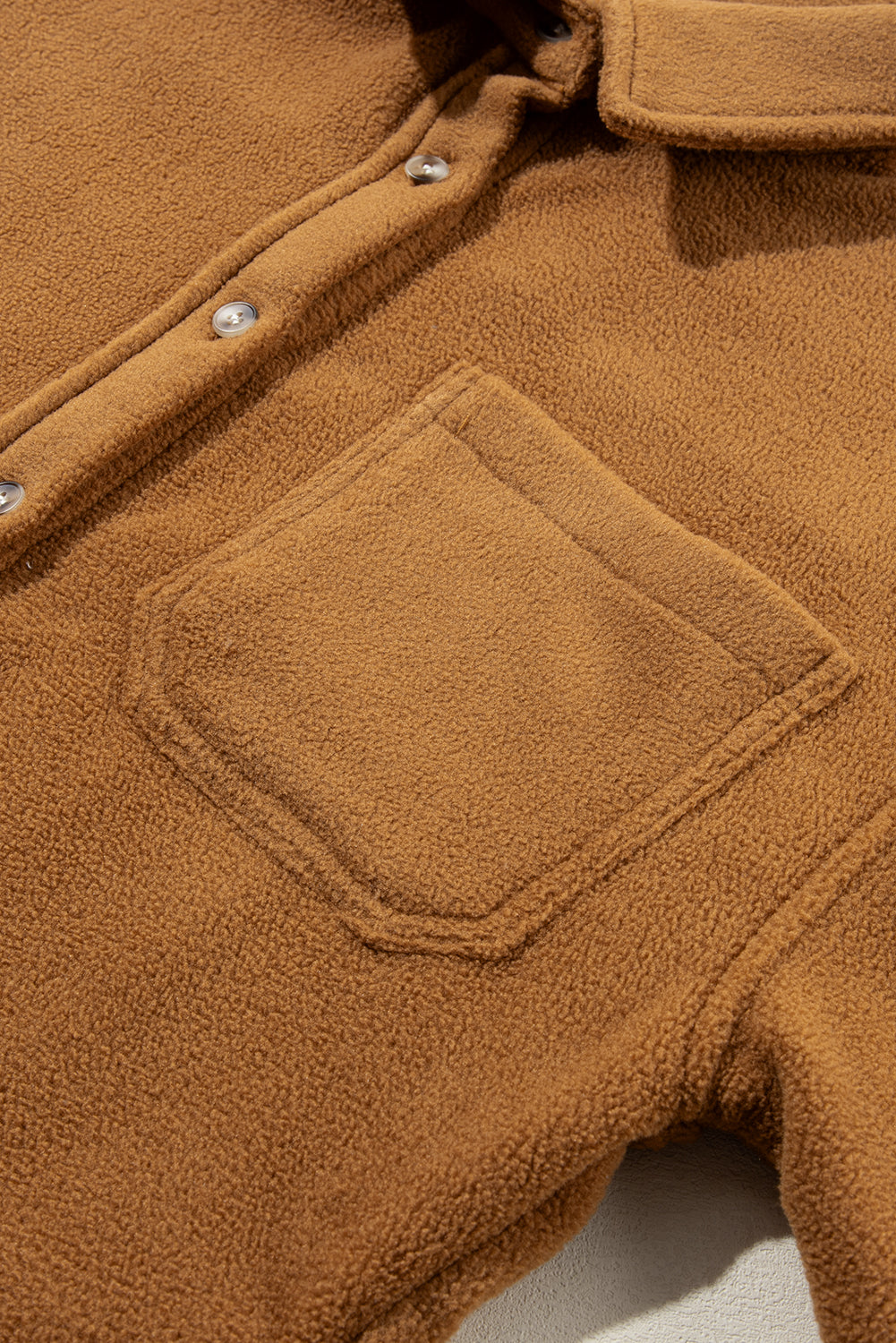 Chest Pocket Button Up Fleece Shacket | Camel