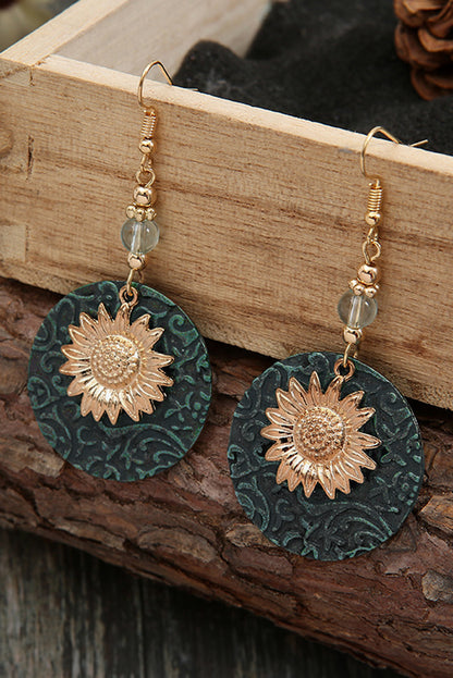 Retro Sunflower Disc Alloy Dangle Earrings | Real Teal