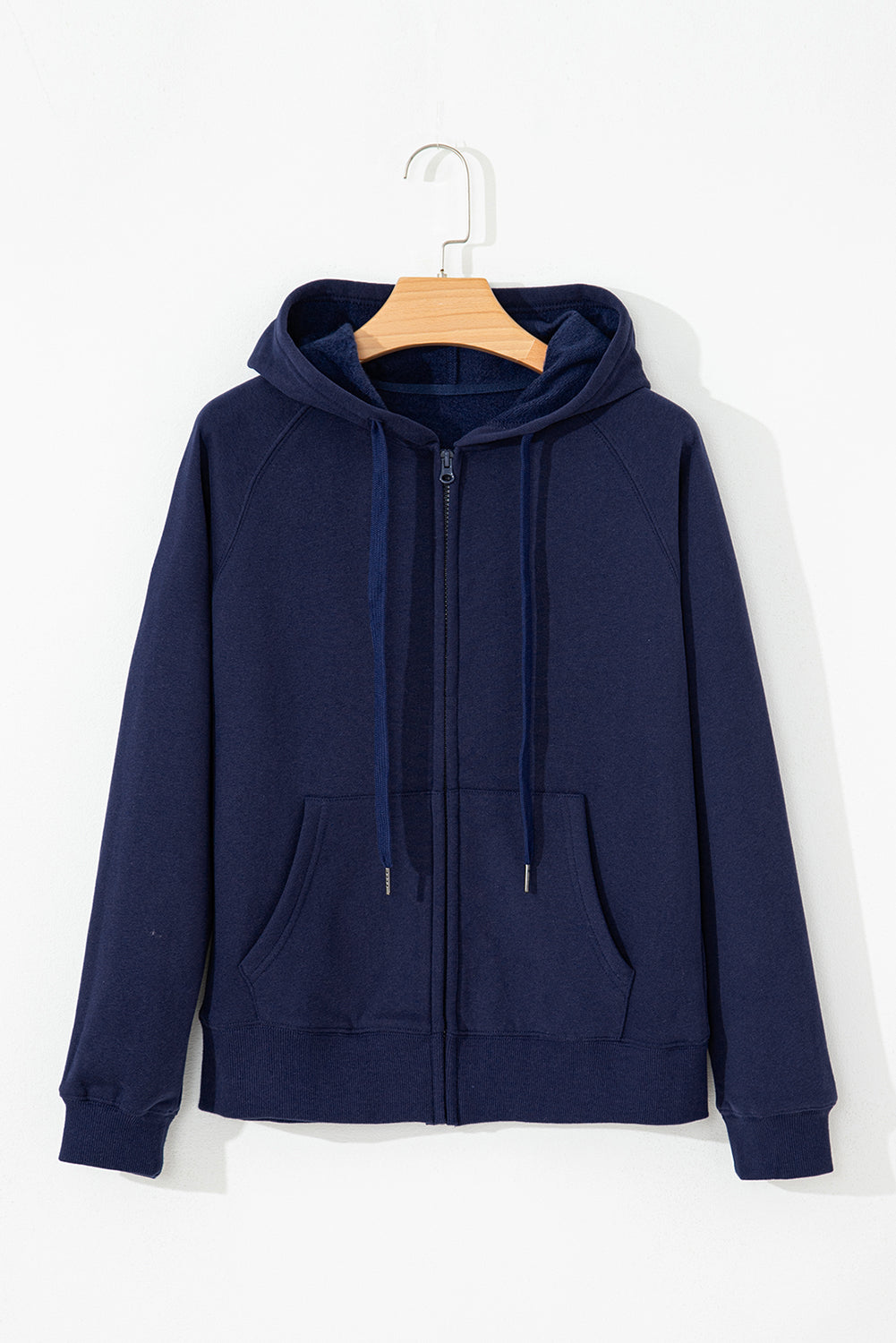 Solid Colour Fleece Lined Zip Up Hoodie | Navy Blue