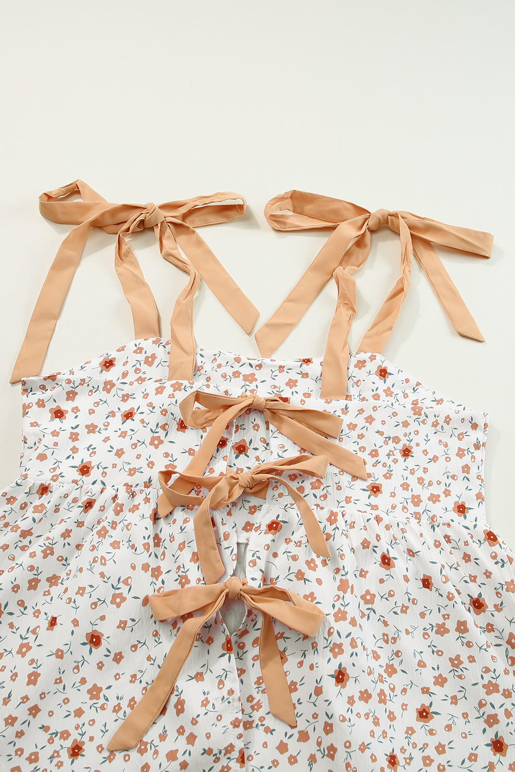 Tied Shoulder Floral Print Babydoll Tank | White