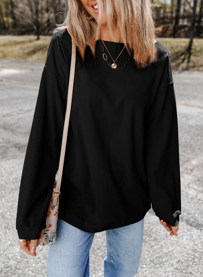 Ribbed Corduroy Oversized Sweatshirt | Black