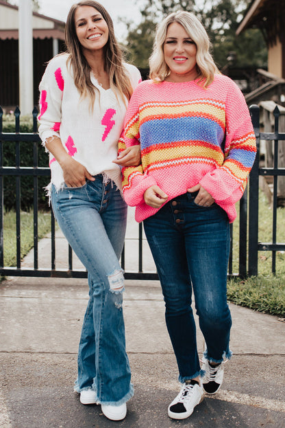 Plus Size Stripe Oversized Sweater | Pink