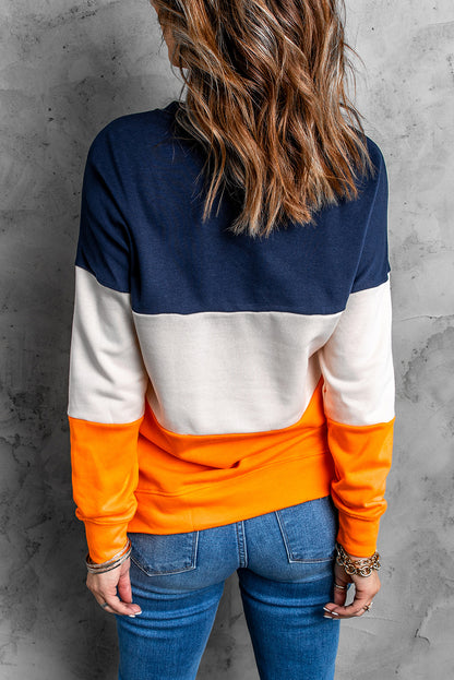 Colourblock  Contrast Stitching Sweatshirt With Slits | Orange