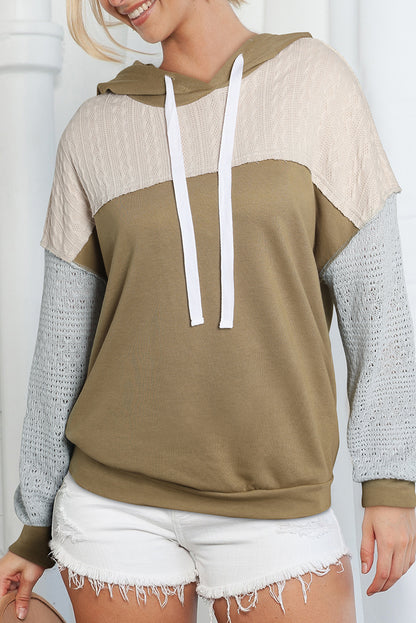 Brown Colorblock Patchwork Pullover Hoodie