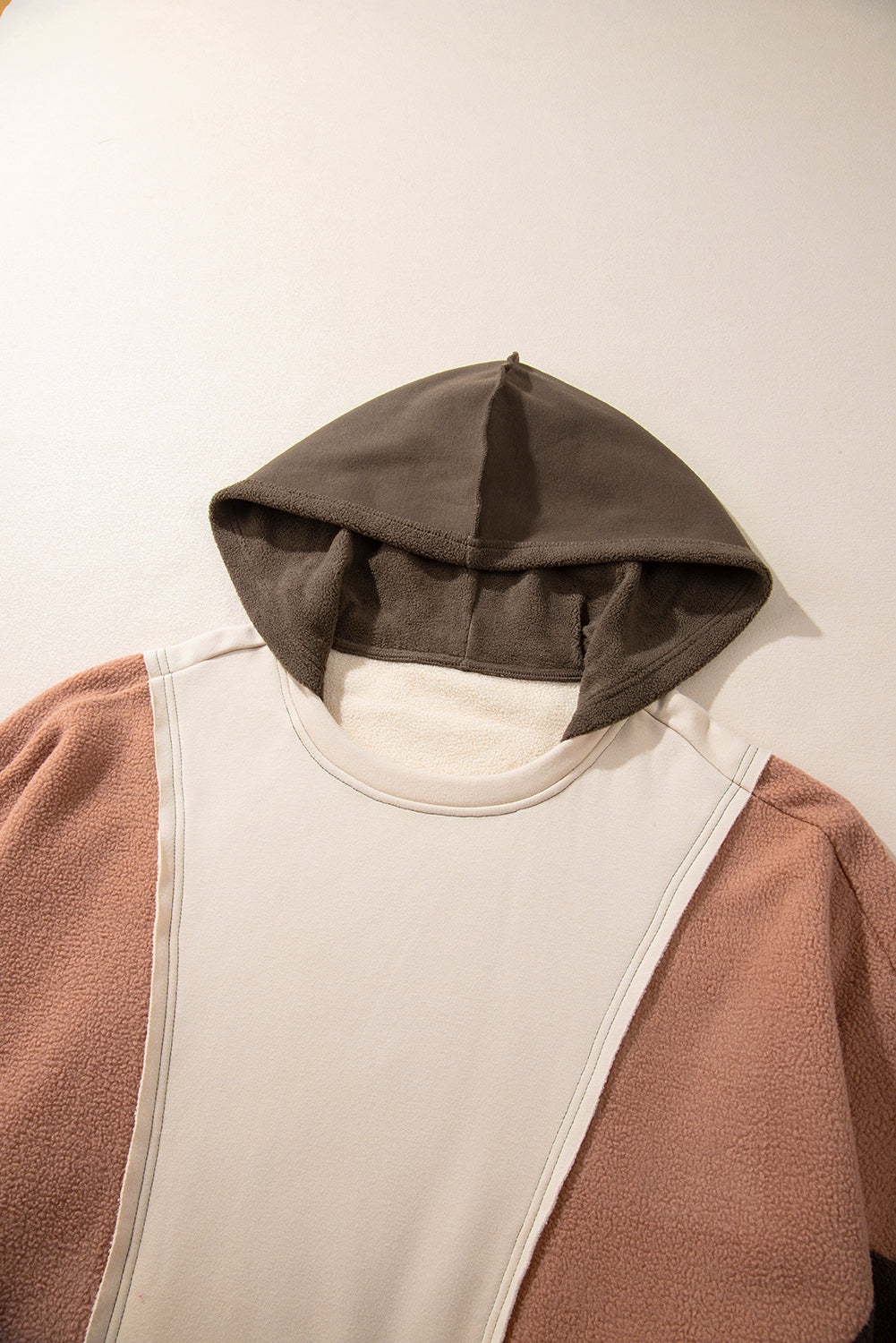 Exposed Seam Colourblock Plus Size Hoodie | Brown