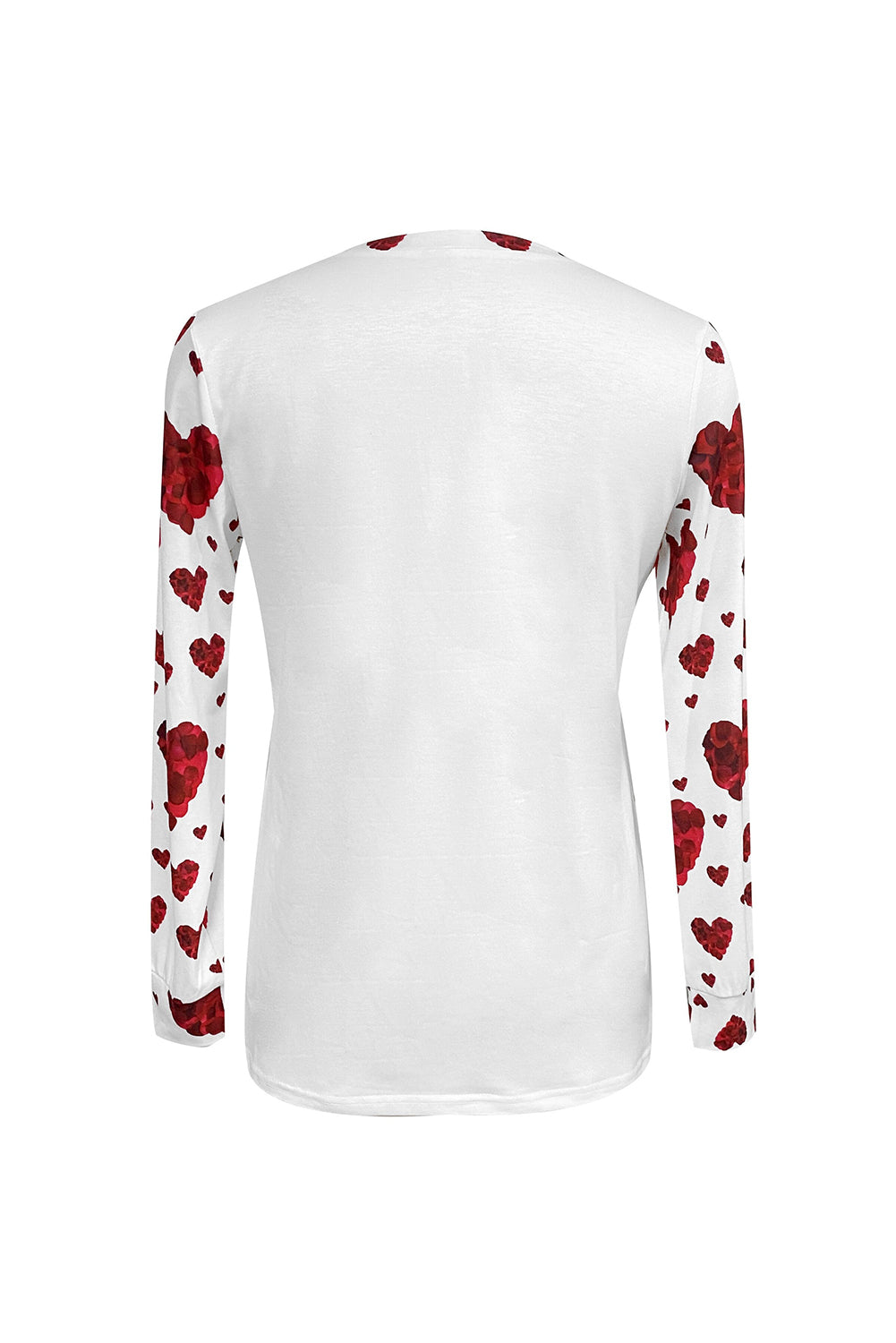 Heart Shape Print Round Neck Long Sleeve T Shirt | White