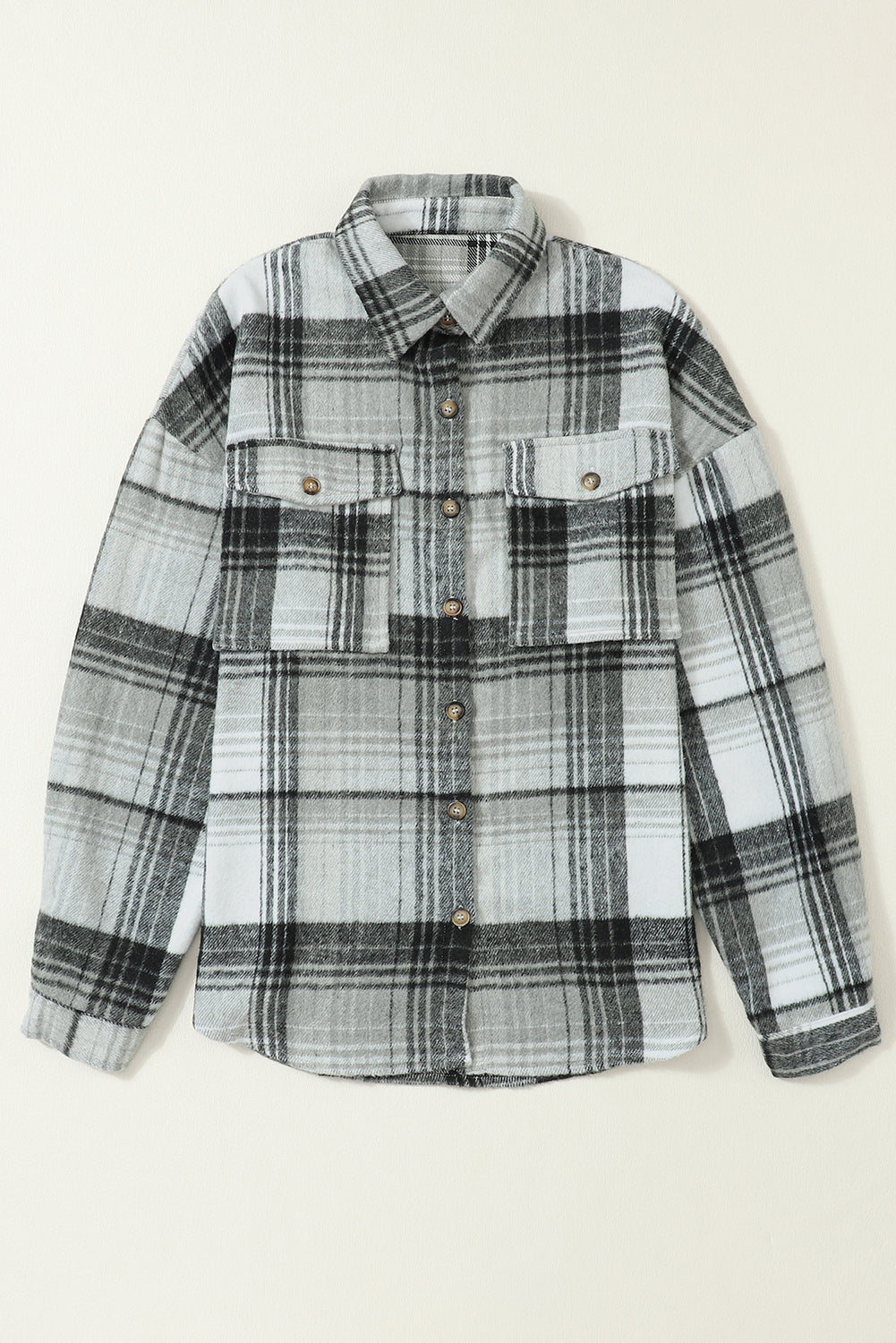 Plaid Flap Pockets Shacket | Medium Grey