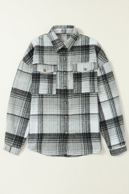 Plaid Flap Pockets Shacket | Medium Grey