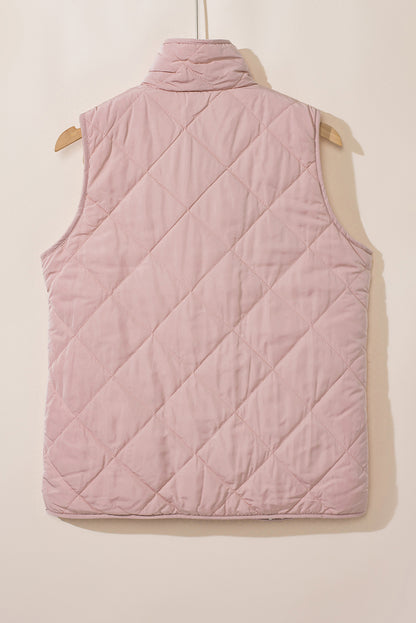 Pink Fleece Lined Quilted Vest Coats | Smoke Gray